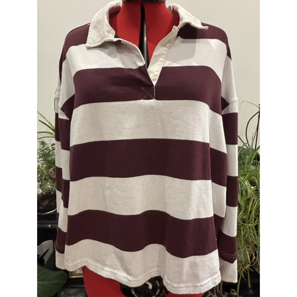 Vtg Harper & Zoe Purple White Rugby Shirt Cropped Cotton Collar Size 1X Women's
